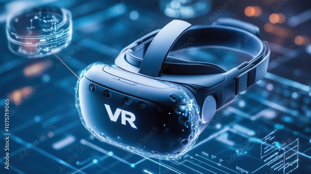 Aufkleber futuristic virtual reality headset with digital interface and holographic elements in a high-tech en