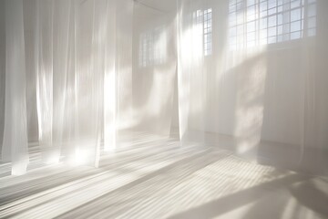 White Sheer Curtains and Sunlight Casting Patterns on the Floor