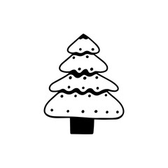 Christmas tree in doodle style isolated on white background. Winter Merry Christmas Hand drawn illustration. Vector template for december designs