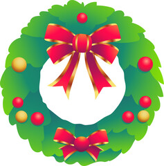 Christmas Wreath with Red Bows (Illustration Gradient Style)