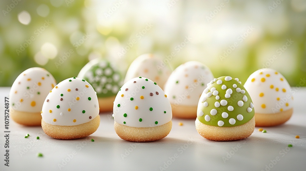 Poster close-up image of cookies with green and white frosting on a table