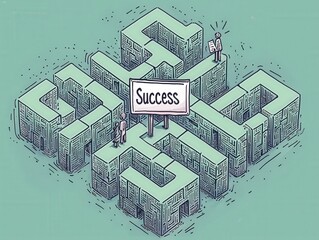 Navigating the Path to Success: Determined Businessperson Reaching Goals in a Winding Maze