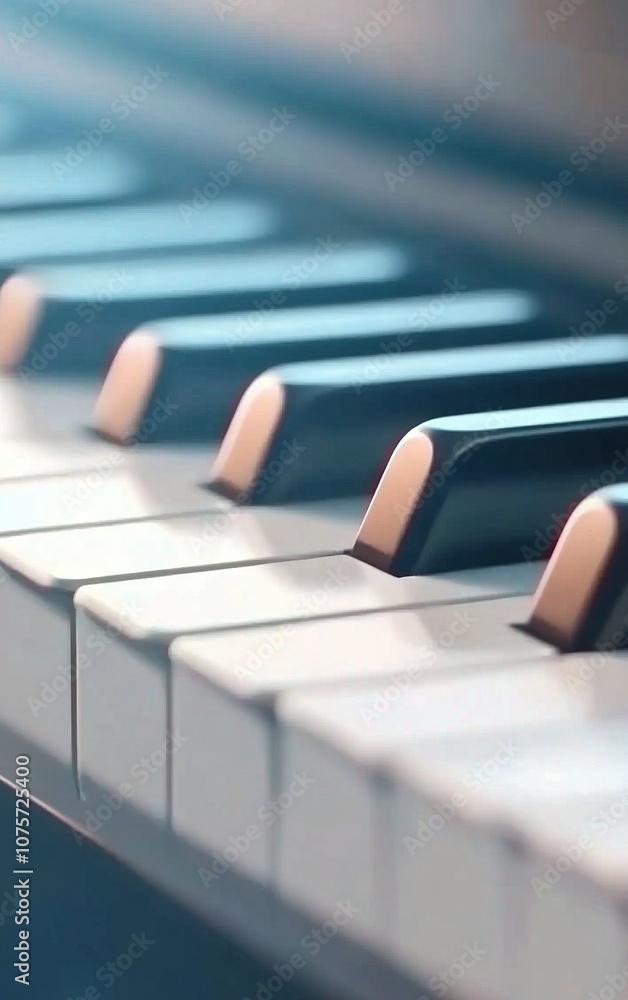 Poster close-up of piano keyboard with blurry image of keys and rest