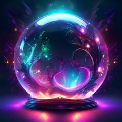 A magical orb glowing brightly against a dark background, evoking a fairy tale essence, perfect for a character concept from a fantasy world.