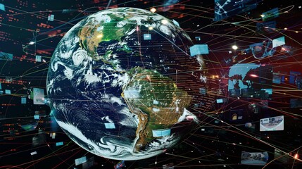 A digital representation of Earth with a web of connections.