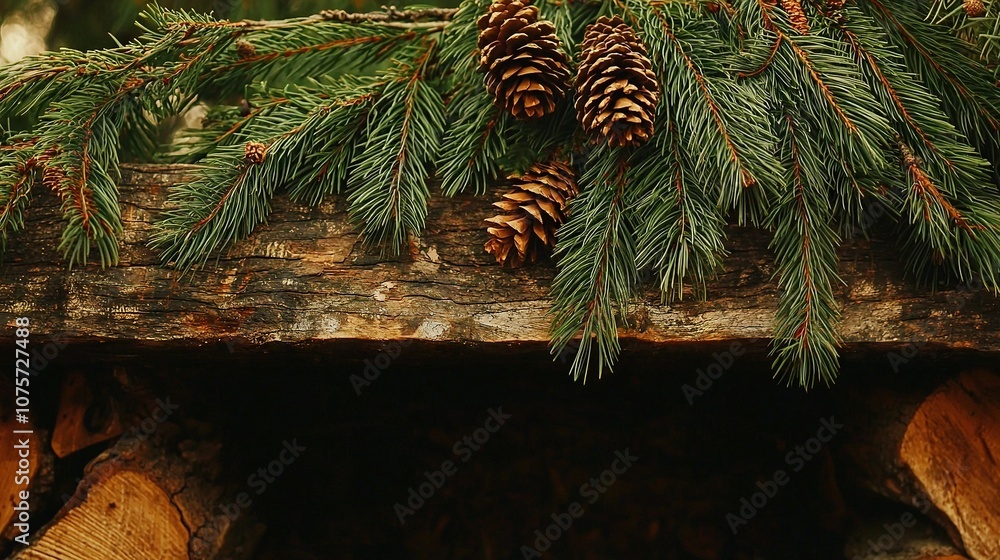 Aufkleber a zoom-in image of a tree branch adorned with pine cones
