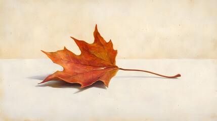Fallen autumn leaf on a pale surface