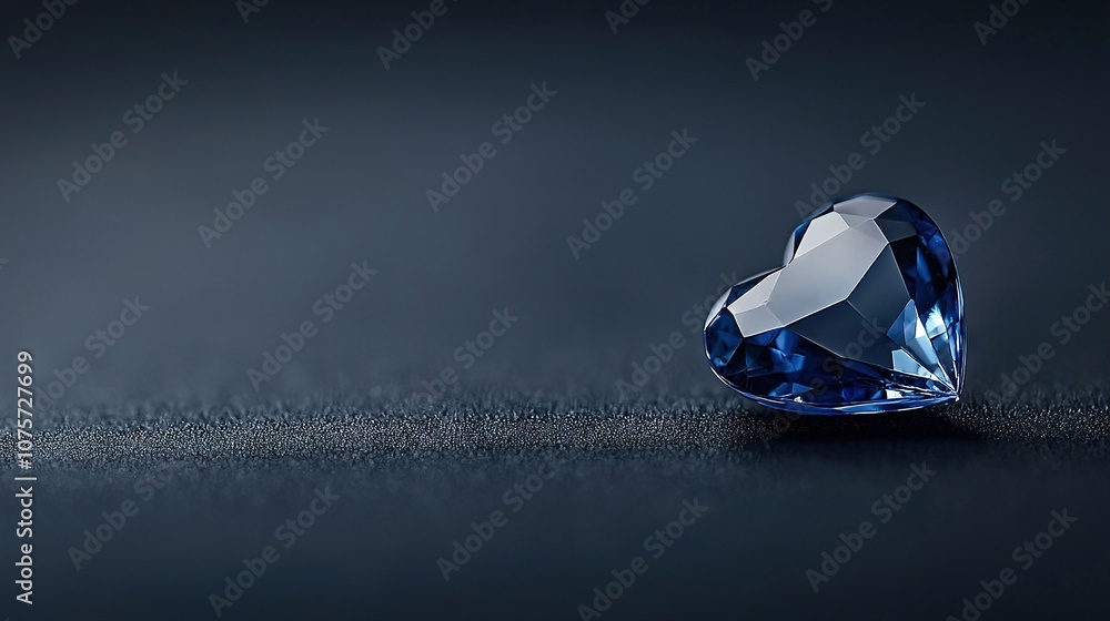 Poster blue diamond on table with reflection in center of image against black background