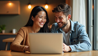 Happy Couple Engaging in Digital Communication