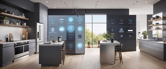 Showcase the power of the Internet of Things with a visually stunning image of a smart home filled with various connected devices and appliances AI, such as smart refrigerators, coffee makers
