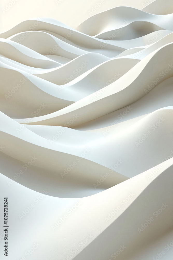 Poster a close-up shot of a white abstract sculpture, showing a series of smooth, undulating curves. the sc
