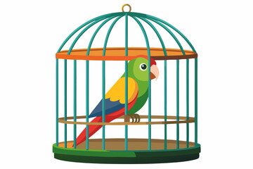 Parrot in cage. It is isolated on a white background © Jhanto