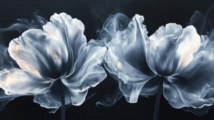 Two white smoke flowers against a dark background.