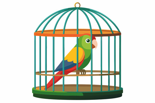Parrot in cage. It is isolated on a white background