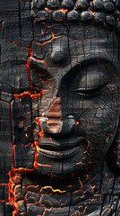 Buddha Image with a serene face carved from blackwood, reflecting the rich culture and history of Thailand.