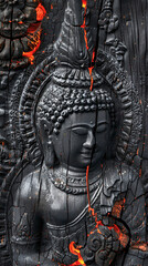 Buddha Image with a serene face carved from blackwood, reflecting the rich culture and history of Thailand.