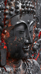 Buddha Image with a serene face carved from blackwood, reflecting the rich culture and history of Thailand.
