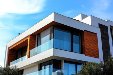 Modern white building with large windows. Perfect for real estate, architecture, or design projects.