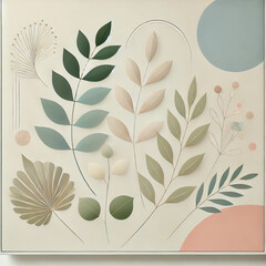 Minimalist Botanical Art with Pastel Tones and Floral Shapes