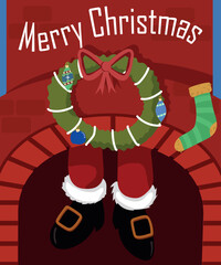 Merry Christmas card - Santa Claus climbing down a chimney