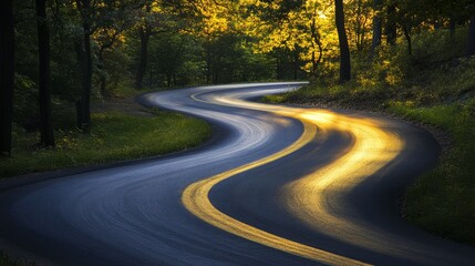 Obraz premium A winding road embodies freedom and movement, blending minimalism with elegance. It invites adventure and discovery, offering a journey through beautiful landscapes and serene environments