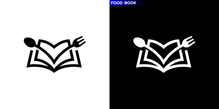 Vector design template of book logo combined with cutlery. Restaurant, menu, education, health. Symbol icon EPS 10.