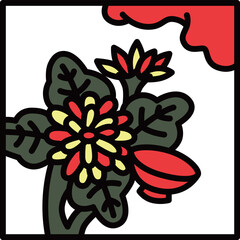 カラー正方形ミニ花札　長月　菊　盃　9月　菊に盃