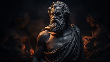 Portrait of Ancient Greek Philosopher in Firelight and Smoke