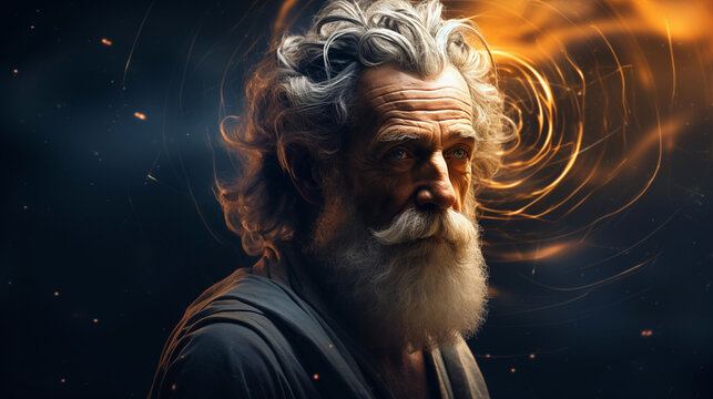Portrait of Aristarchus, the Ancient Greek Astronomer, with Celestial Glow