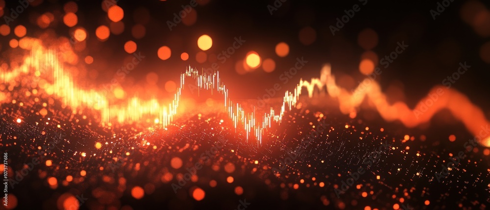 Poster abstract visualization of data trends with glowing lines and particles.