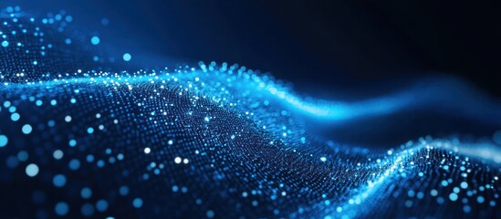 Abstract digital wave with glowing particles in blue tones, representing technology and data.