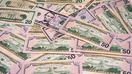 Various US Dollar Bills Signifying Wealth and Business