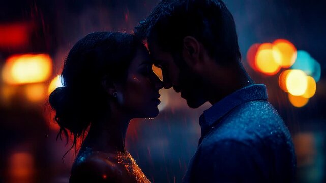 indian couple sharing an intimate moment under the rain