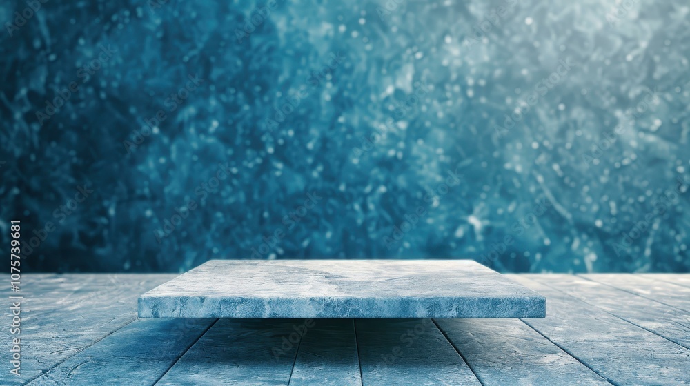 Poster create a striking visual with dark blue concrete walls that enhance product presentation, adding dep