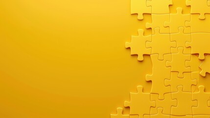 Vibrant yellow background with puzzle pieces coming together, symbolizing creativity, strategy, and problemsolving.