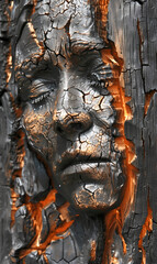 Image with a serene face carved from blackwood, surrounded by ancient trees, reflecting the rich culture and history of Asia.