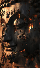 Buddha Image with a serene face carved from blackwood, reflecting the rich culture and history of Thailand.