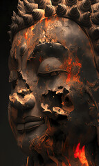 Buddha Image with a serene face carved from blackwood, reflecting the rich culture and history of Thailand.