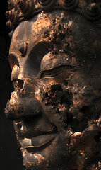 Buddha Image with a serene face carved from blackwood, reflecting the rich culture and history of Thailand.