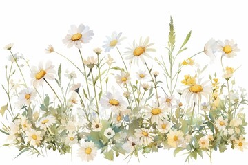 Delicate watercolor-style border featuring wildflowers and soft leaves, creating a natural and elegant look for botanical-themed designs..