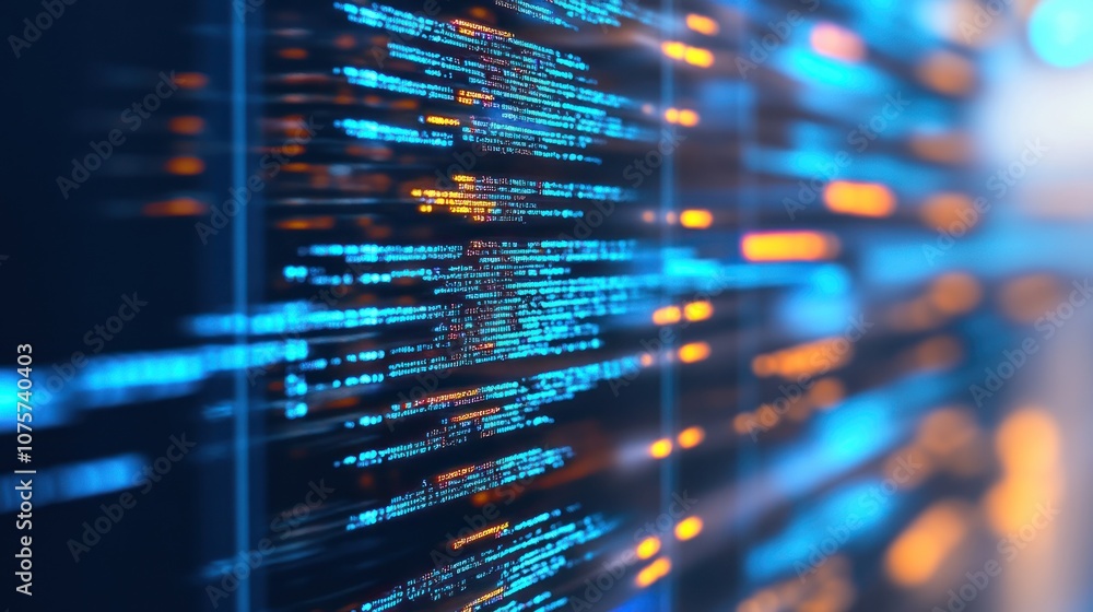 Poster abstract representation of digital code and data flow.