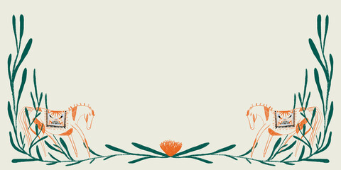 Desert-inspired horse illustration with floral elements