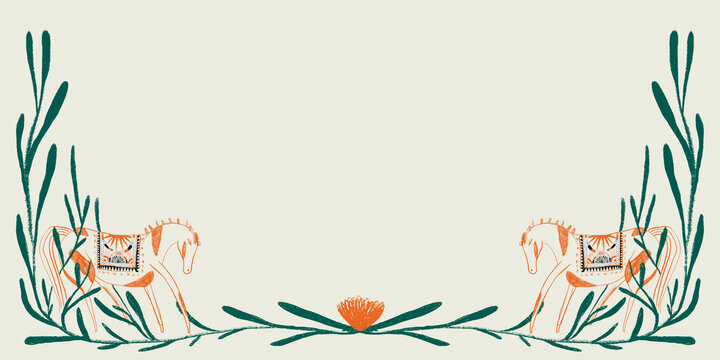 Desert-inspired horse illustration with floral elements