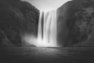 Majestic black and white waterfall in Iceland's rugged landscape