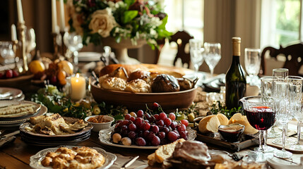 Un viaggio culinario attraverso la ricchezza culturale: un tavolo imbandito di delizie francesi in una elegante sala da pranzo.
