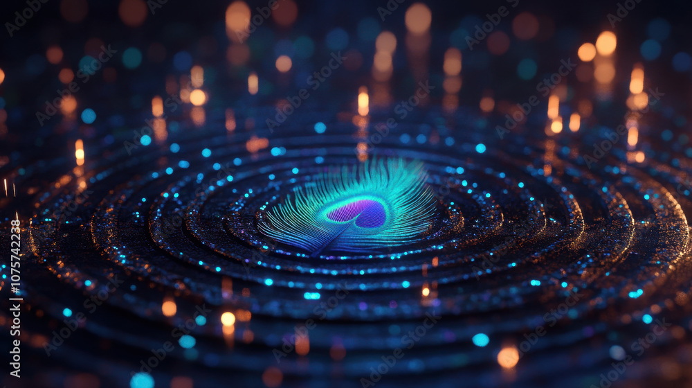 Poster a vibrant visual of rippling waves illuminated by glowing lights, creating an ethereal and hypnotic 