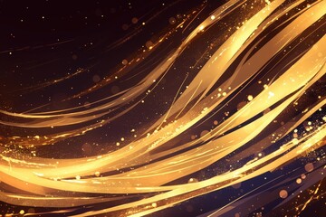 Obraz premium Elegant and luxurious comic-style background in gold featuring shimmering particles and wavy motion lines, creating a refined and dynamic effect for sophisticated designs..