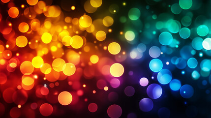 Colorful bokeh background with vibrant gradient light orbs on dark backdrop
