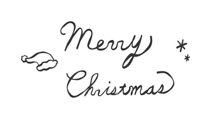 メリークリスマスのイラスト付きモノクロ手書きベクター文字