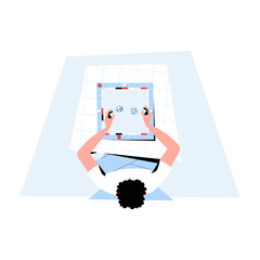 Top View Of Male Player Holding Board Game With Dice In Flat Vector Illustration Symbolizing Recreation And Strategic Gameplay, Isolated On White Background